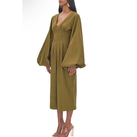 Andrea‎ Iyamah Nia Culotte Jumpsuit Green Size S Cropped Pant Bubble Sleeve - Picture 10 of 13